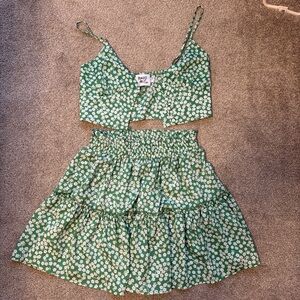 Princess Polly Green Floral A-Line Skirt Set